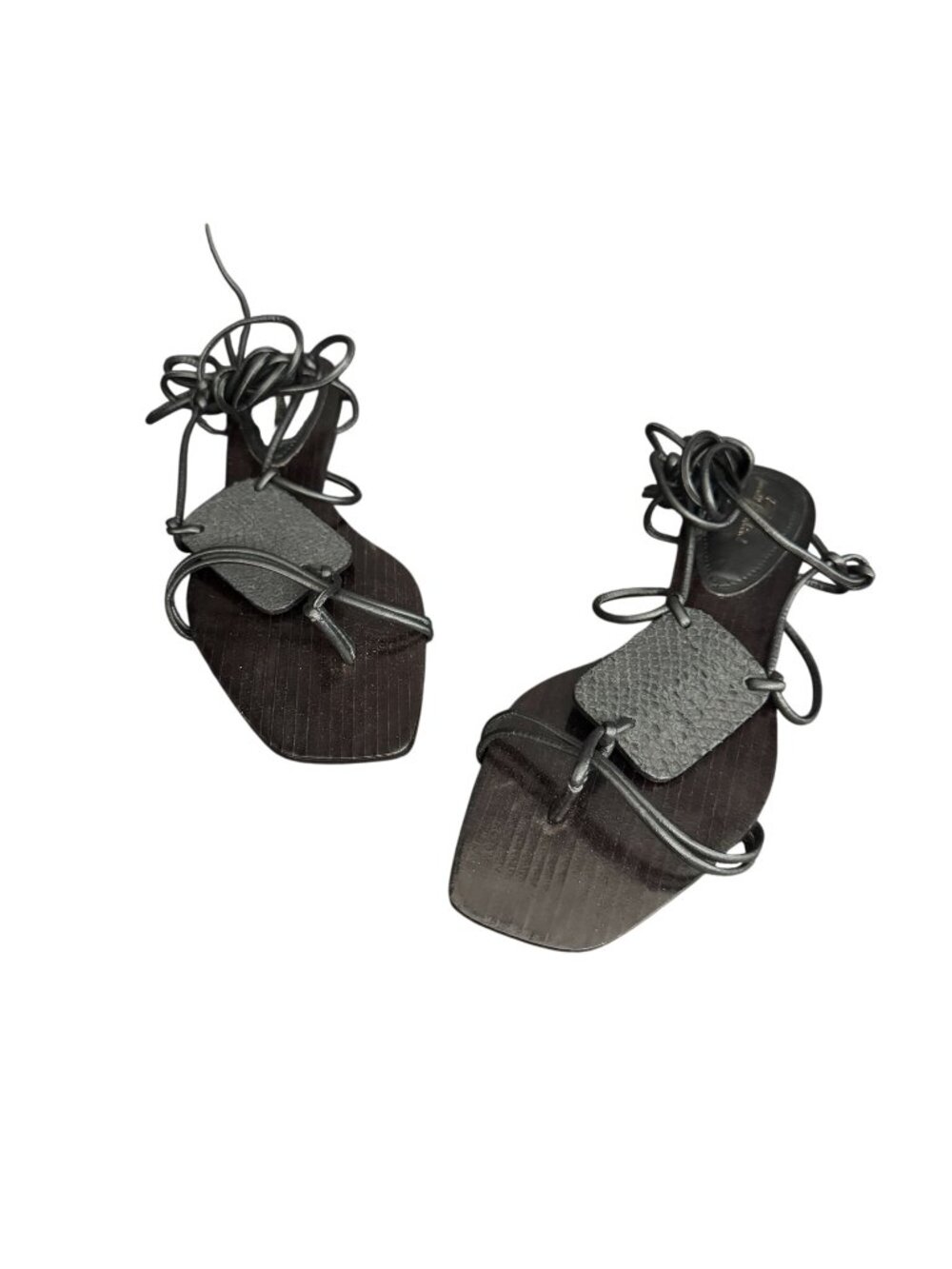 7 For all Mankind Black Flat Wraparound Lace Up Sandals Women’s, Size 7.5M